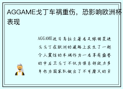 AGGAME戈丁车祸重伤，恐影响欧洲杯表现