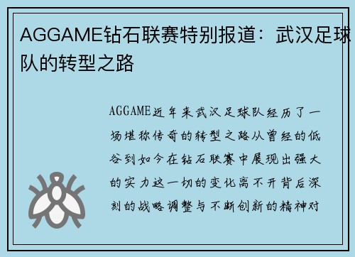 AGGAME钻石联赛特别报道：武汉足球队的转型之路