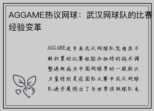 AGGAME热议网球：武汉网球队的比赛经验变革