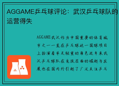 AGGAME乒乓球评论：武汉乒乓球队的运营得失